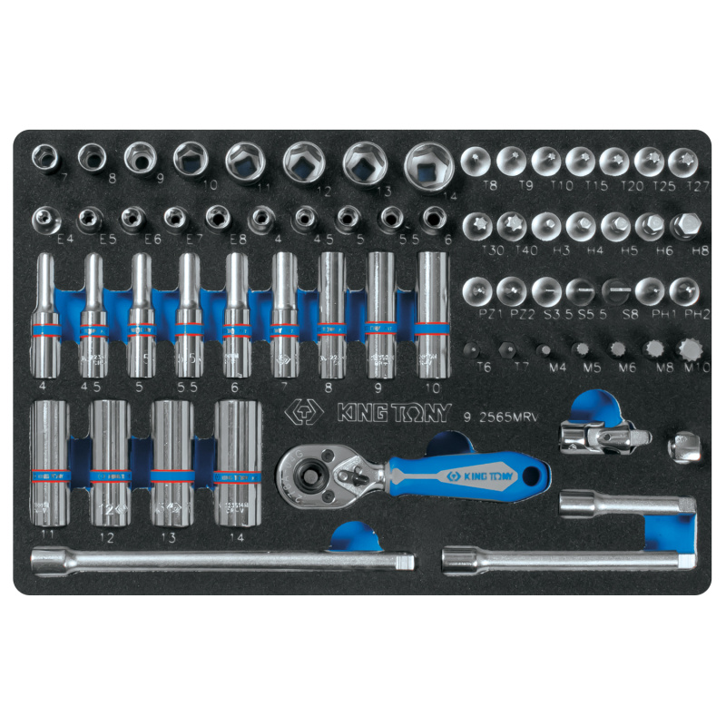 KINGTONY Набор торцевых головок 1/4" с принадлежностями, ложемент, 65 предметов 9-2565MRV