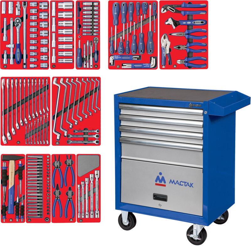 МАСТАК Набор инструментов "МАСТЕР" в синей тележке, 205 предметов 52-04205B