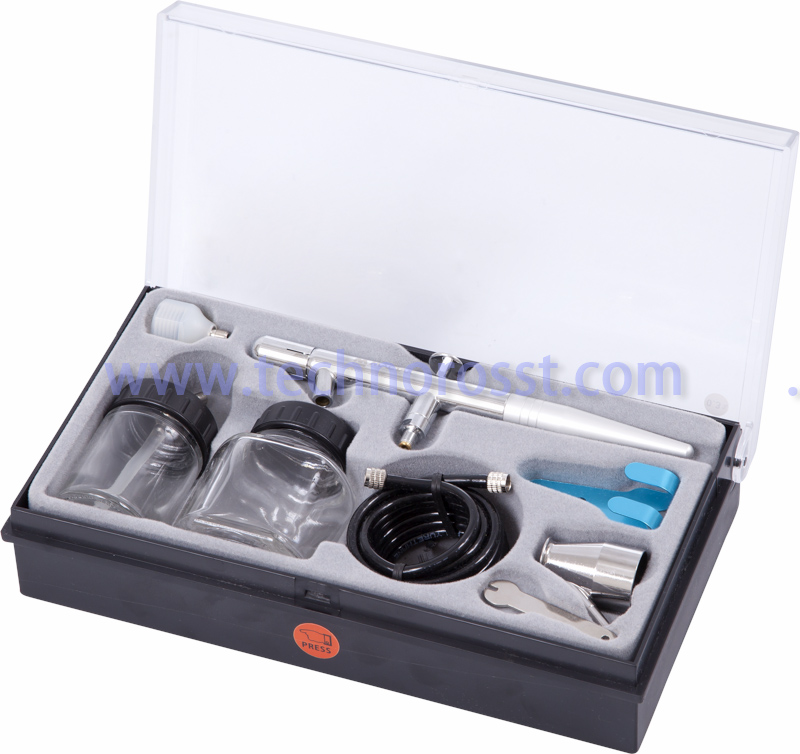 MACTAK Аэрограф, сопло 0,3 мм, верхний бачок, комплект принадлежностей, 8 предметов  678-108