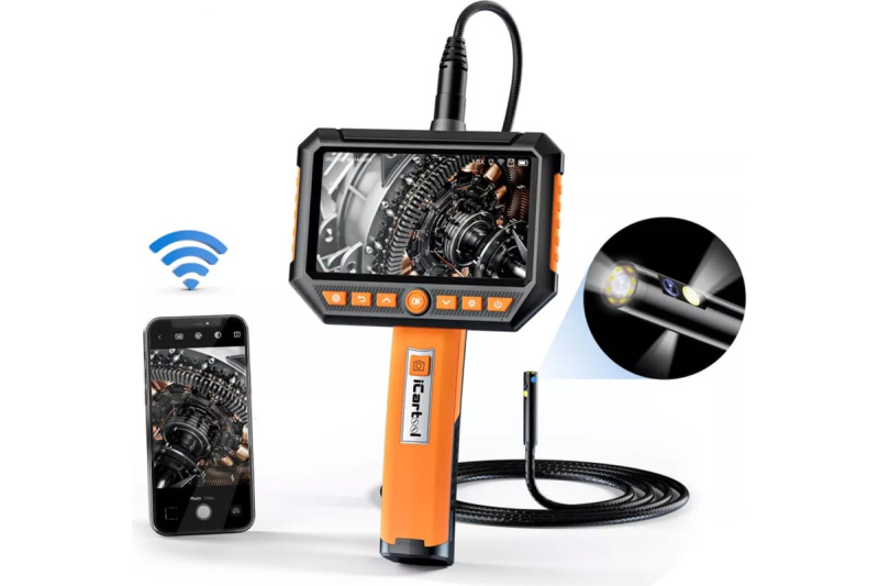 Видеоэндоскоп промышле., экран 5", 3 камеры, 2Мп, 1920х1080, 1м, 8 мм сменный зонд iCartool IC-V116A