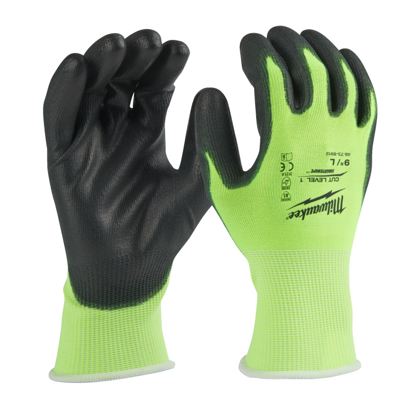 Перчатки защитные Hi-Vis Cut level (Хай Виз Кат Левел) 1/A, L/9 HI-VIS CUT A GLOVES-1PC MILWAUKEE